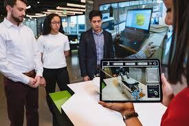 Professionals using augmented reality on a tablet